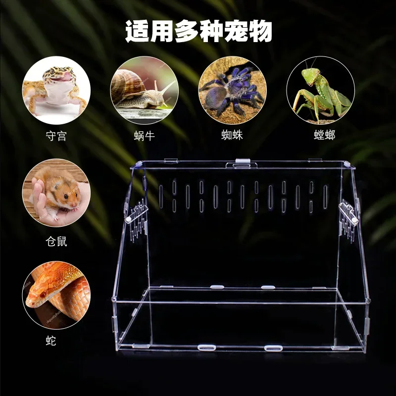 Acrylic Transparent Reptile Terrarium Breeding Box Turtle Cage Nano Arboreal Tarantula Enclosure Dearded Dragon Reptiles Habitat