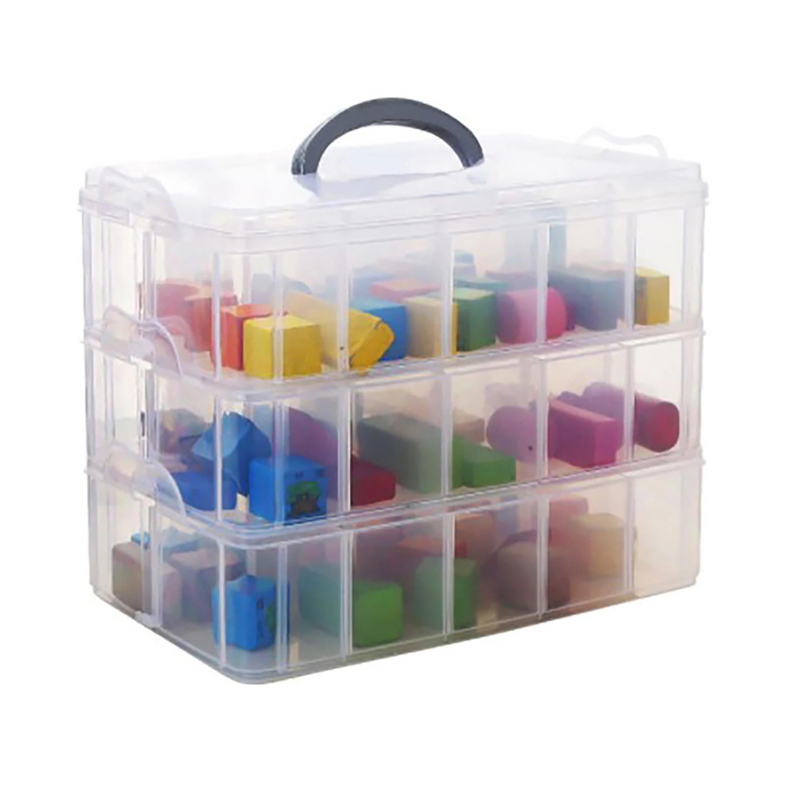 3 Tier Sundries Organizer Box Detachable 30 Grids Large Capacity Storage Case Dust-proof Stackable for Home Storage