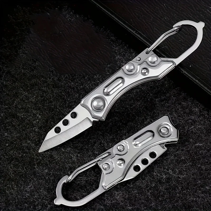 Mini Folding Pocket Knife with Carabiner Clip Stainless Steel Keychain Cutter Portable EDC Tool for Package Opening Rope Cutting
