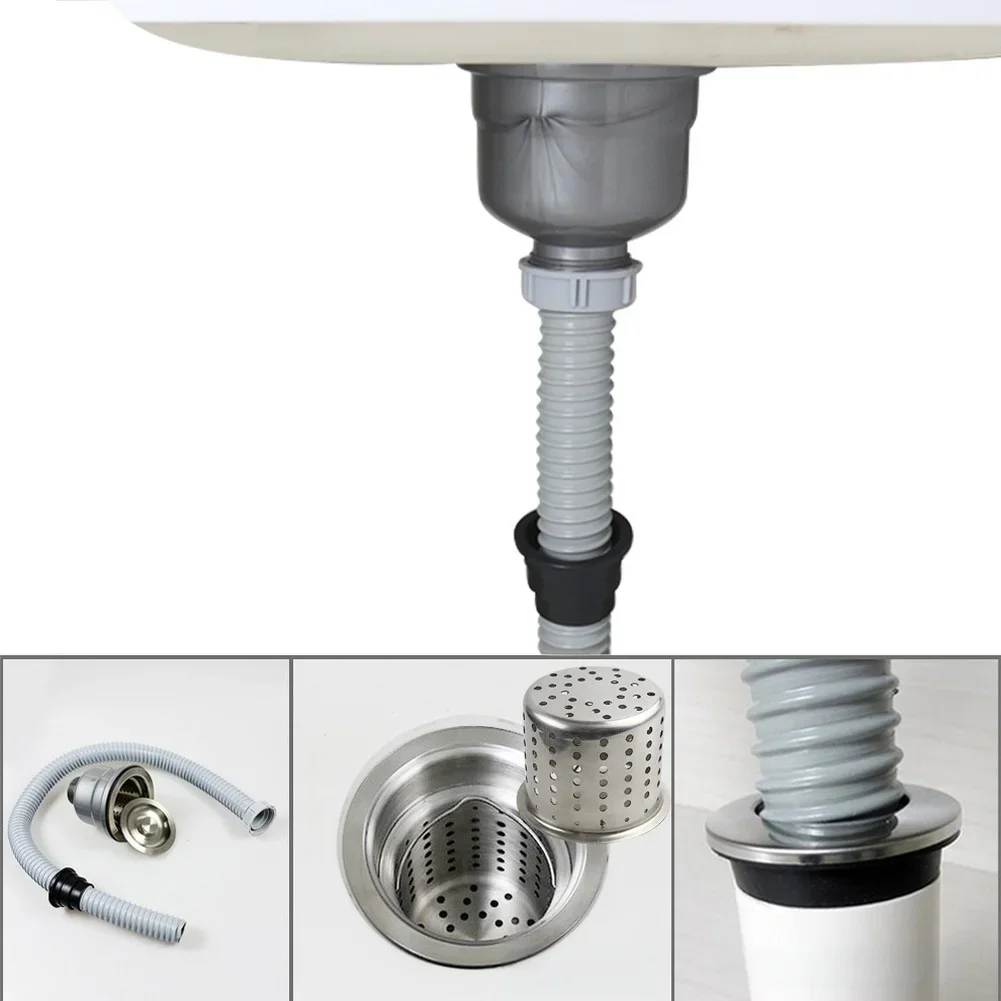 Stainless Steel Drain 110mm Sink Drain Kit For Laundry Tub Wire Mesh Basket SUS304 Easy Install Anti-Odor