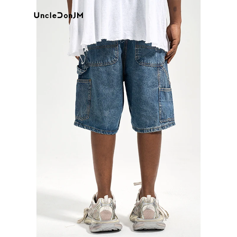 Washed Jorts Summer Denim Shorts Men Japanese Streetwear Hip Hop Loose Straight Jeans Shorts