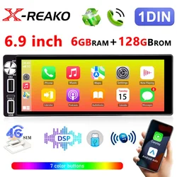 X-REAKO 1din 6.9 inch Car Radio Universal Multimedia Video Player Carplay Auto GPS Navigation 4G FM 1 Din Android Car Stereo