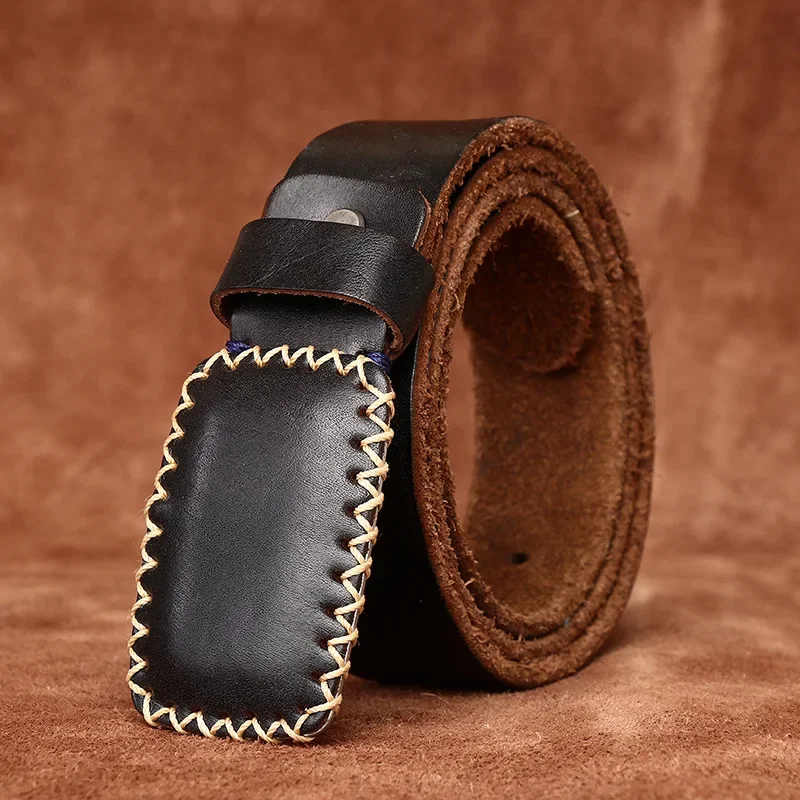 3.8cm/1.5'' New Thickened Leather Belt Extra Thick  Alloy Plate Buckle Belt Vegetable Tanned Leather Personalized Men's Belts