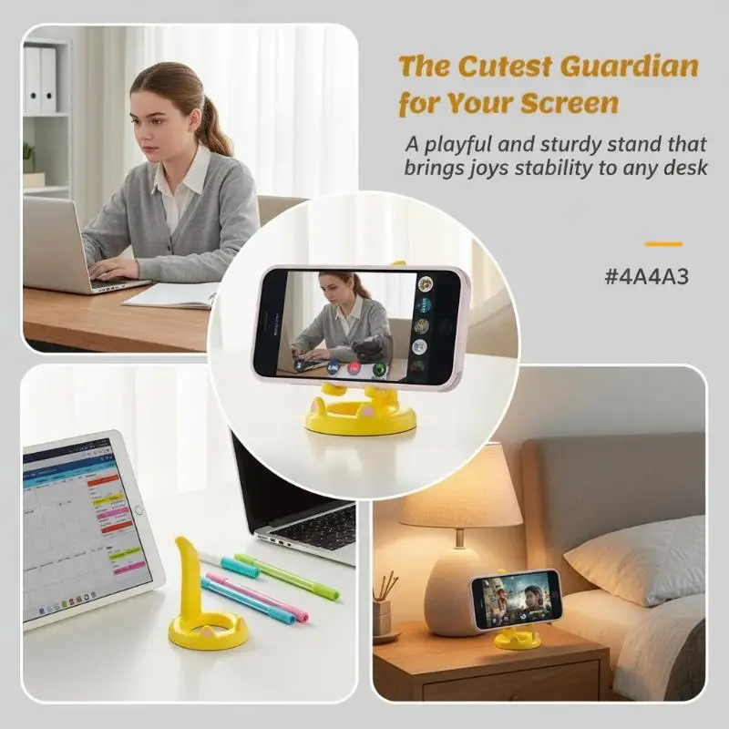 

Cute Cartoon Cat Phone Stand Adjustable Desktop Holder for Tablets and Phones Fun for Kids and Adults