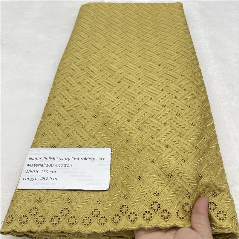 

5 Yards Nigerian 100% Cotton Polish Satin Embroidery Fabric High Quality Swiss Voile Lace Material For Men Dubai Style 12L291503
