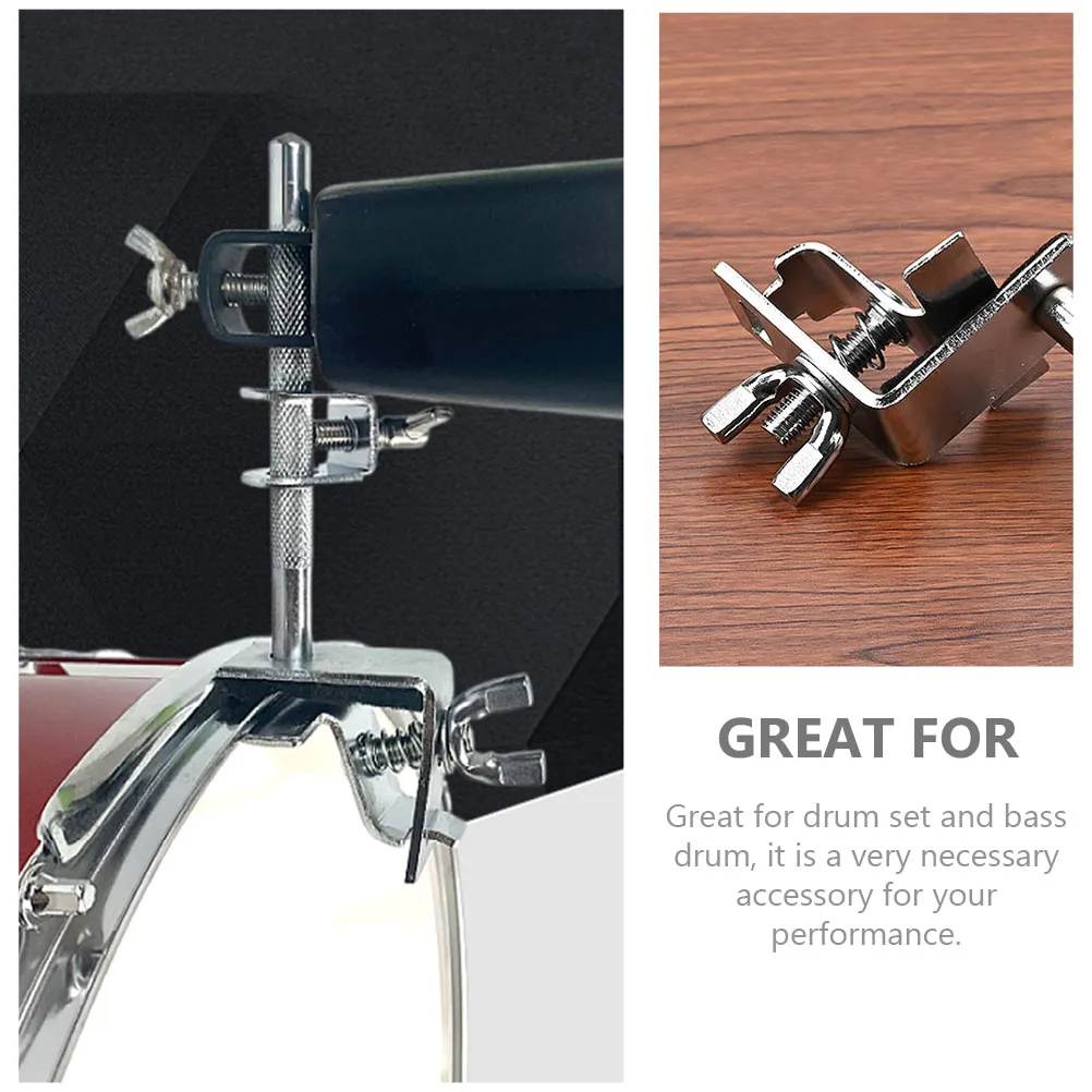 

Clamp Metal Cowbell Bracket Set Accessory Easy Install Bass Drum Hoop Mounted Arm Drum Kit Cowbell Holder