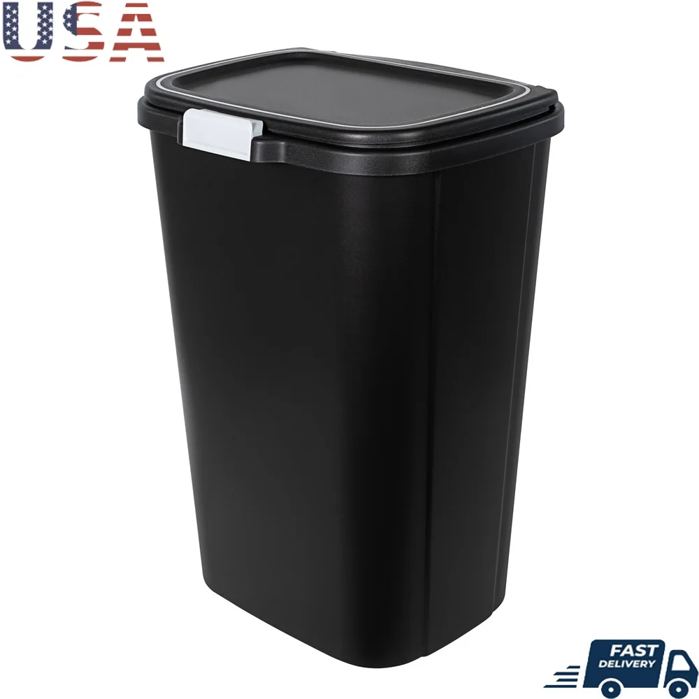 

13-галлонный пластиковый мусорный бак с сенсорным верхом, экономящий место, мусорная корзина для кухни, ванной комнаты, офиса, внутреннего использования