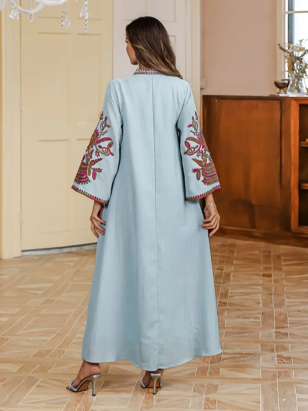 Eid Muslim Maxi Dresses for Women Party Long Robe Jalabiya Embroidery Ramadan Morocco Modest Dubai Abayas Kaftan Islam Vestidos