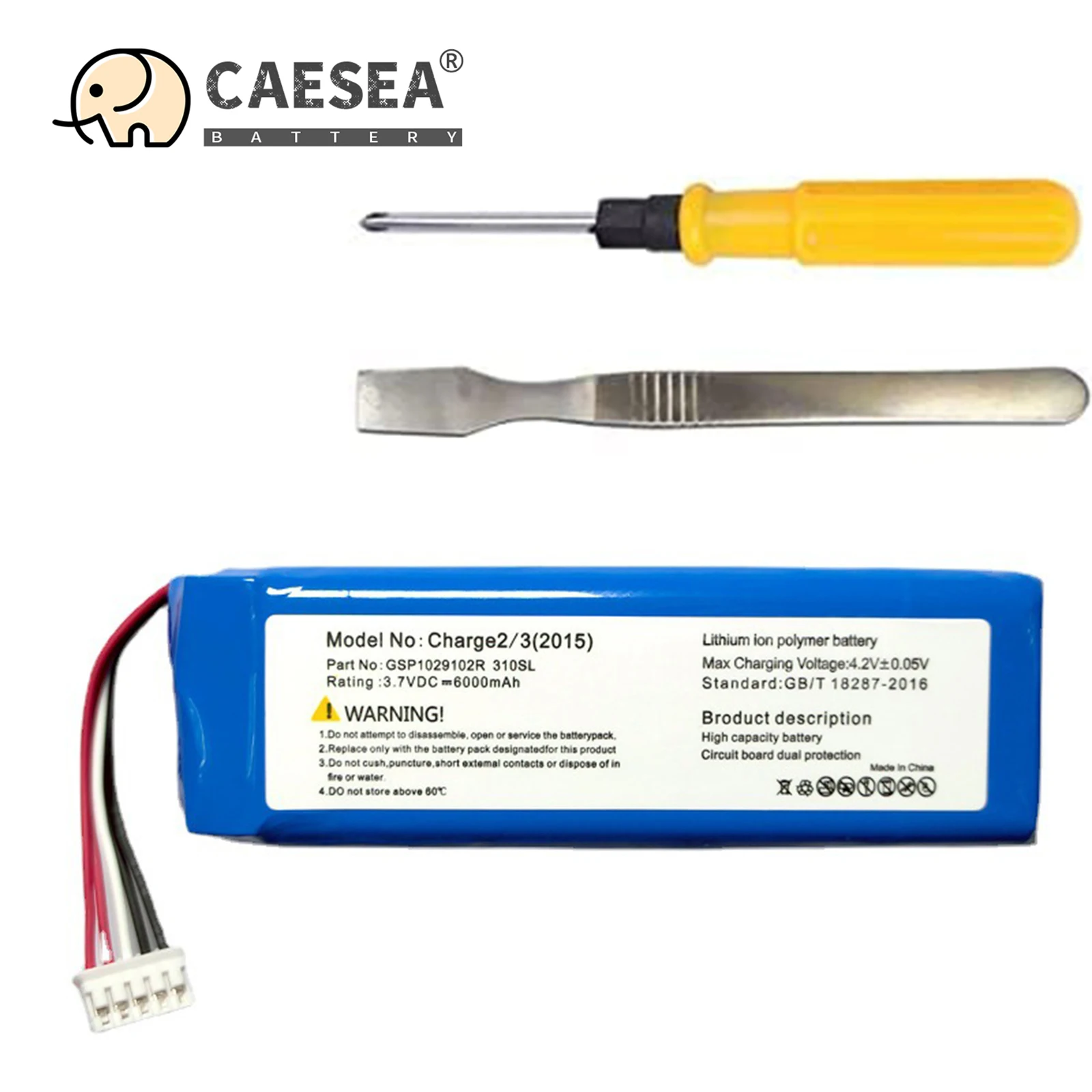 CAESEA 3.7V Li-ion Replacement Battery 6000mAh for JBL Charge 2, Charge 3 2015, Charge 3 2015 Edition, Compatible with Part # P7