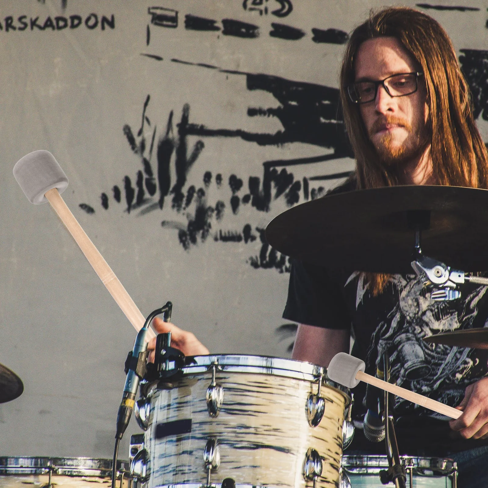 

2Pcs Drumstick Foam Big Drum Mallets Wood Handle Essential Replacement for Bass Drum Professional Percussion Instrument