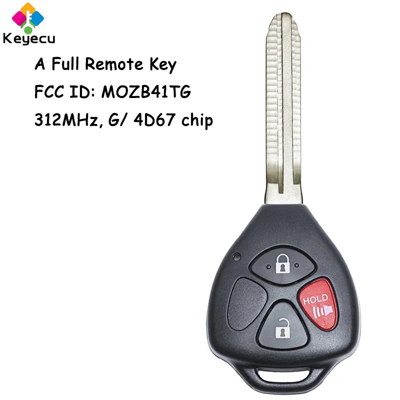 KEYECU Replacement Remote Control Car Key With 3 Buttons 312MHz G / 4D67 Chip for Scion iQ tC xD for Toyota Yaris Fob MOZB41TG