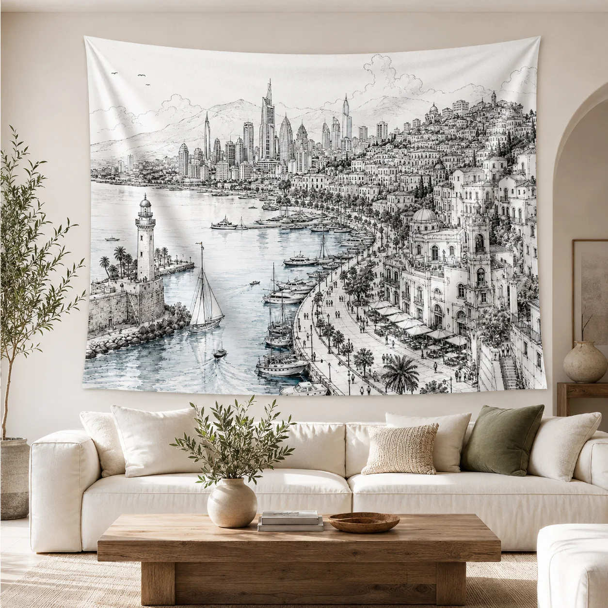 Black White Tapestry Wall Hanging European City Landscape Large Fabric Wall Tapestries Boho Home Room Decor for Living Room