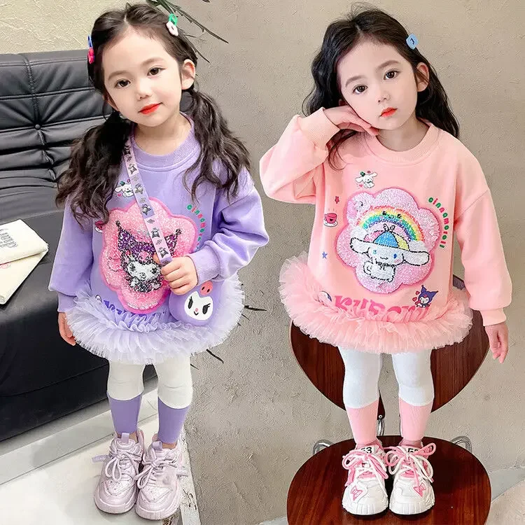 

Changing Face Kuromi Hoodie Clothing Spring Autumn Winter Cute Kawaii MINISO Plus Cashmere Children Fashionable Shirt Gifts Toys