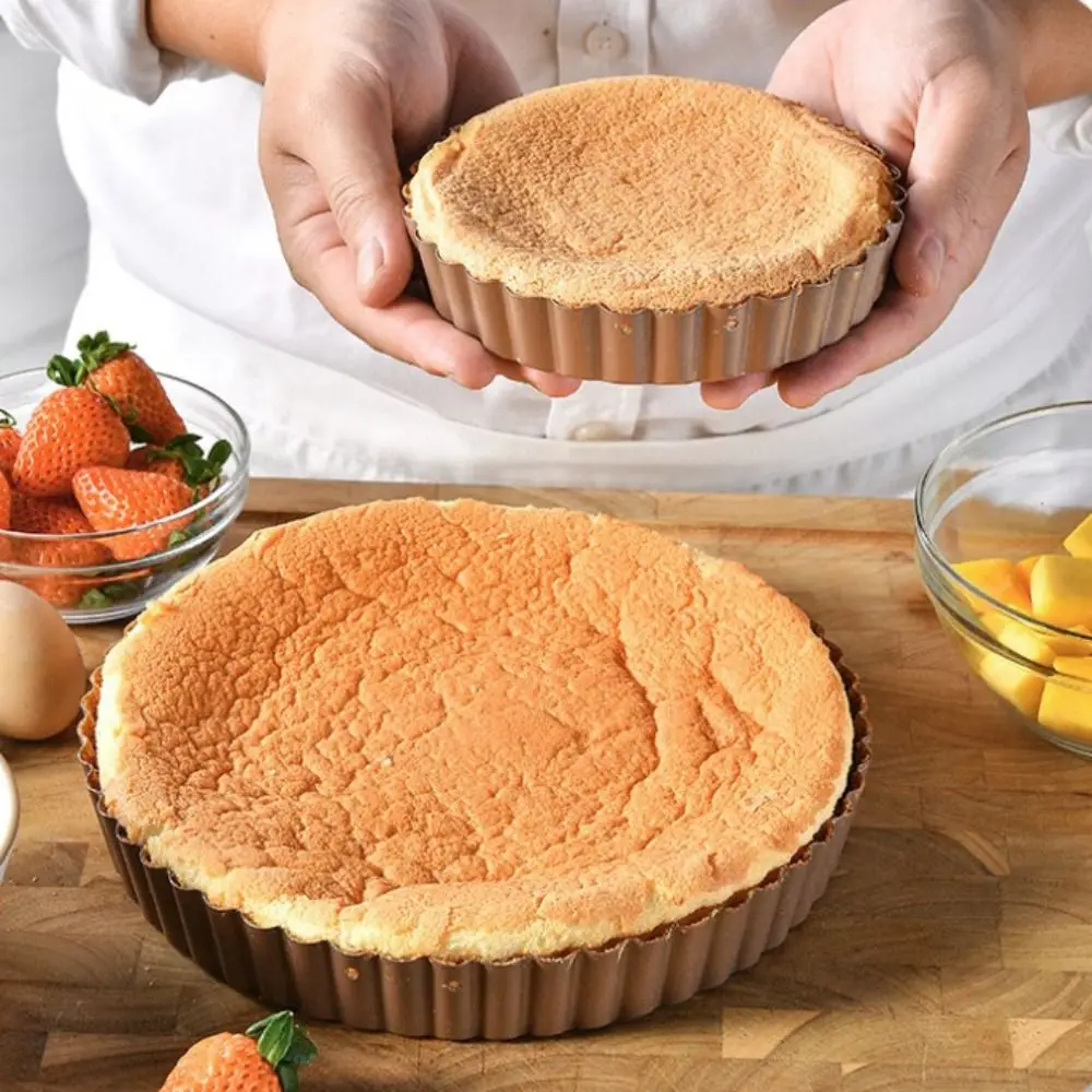 Kitchen Accessories Round Quiche Flan Pan Wavy Edge Nonstick Fluted Pie Tart Pan Champagne Carbon Steel Pizza Mould Home Use