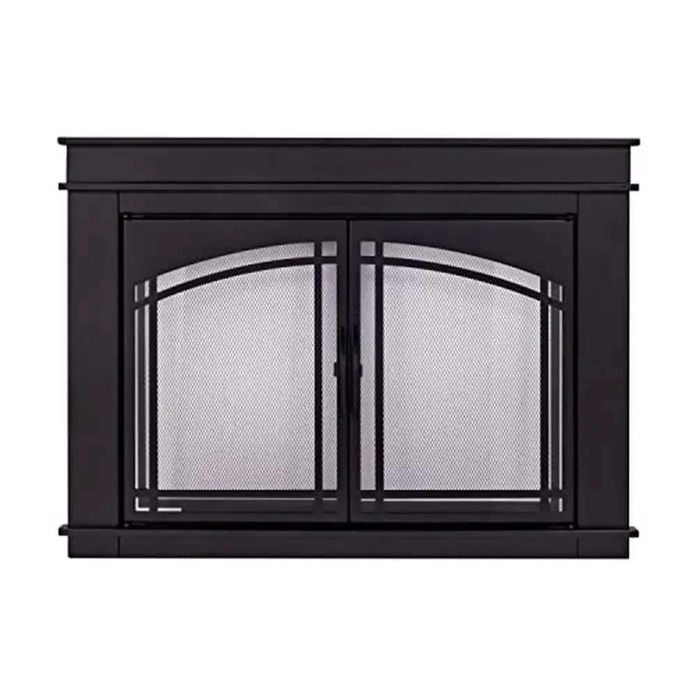 Large Black Fireplace Glass Doors Cabinet Style with Mesh Screen Panels and Hidden Damper Knob Masonry Fireplaces Energy