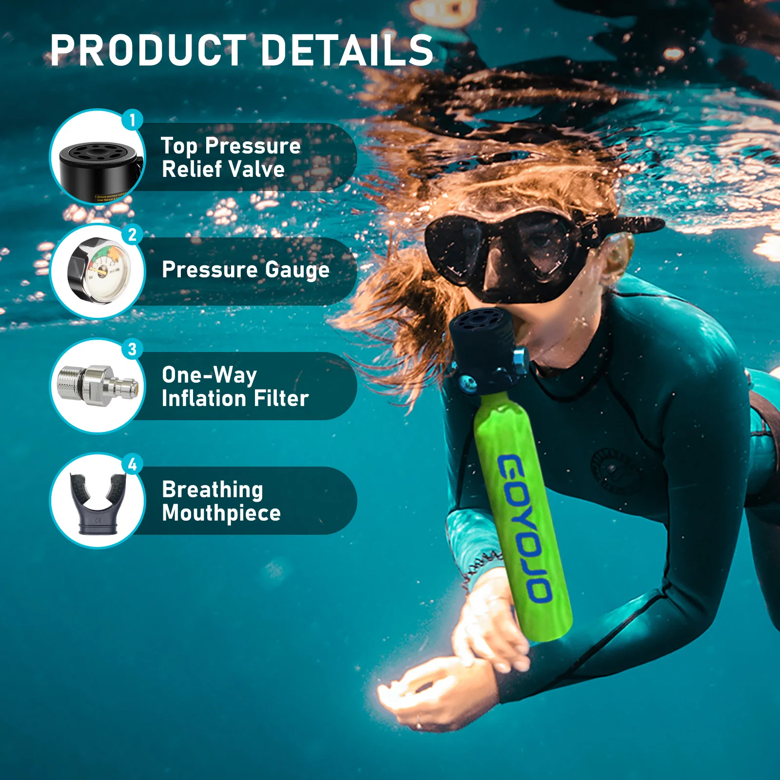 

Mini Portable Mini Diving Tank Reusable Pony Bottle 10 Minutes Dive Time Backup Diving Air Tank Oxygen Cylinder for Underwater