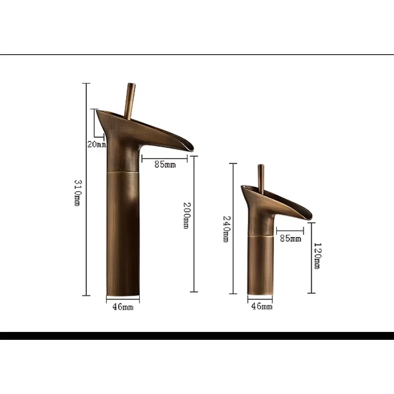 싱글 레버 폭포 대야 수도꼭지, 욕실 수도꼭지, 황동 골동품 온수 및 냉수 욕실 싱크 믹서, 와인 글라스 스타일 탭