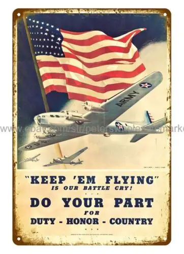 room decoration design WW2 1942 KEEP 'EM FLYING DO YOUR PART metal tin sign sign