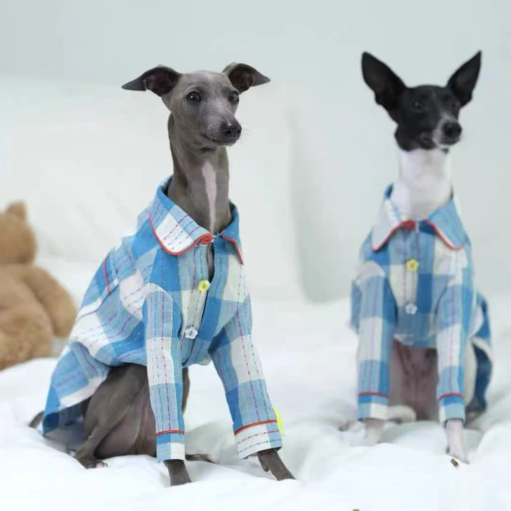 

Модное хлопковое весеннее пальто с длинными рукавами для собак уиппетов, мягкая синяя клетчатая рубашка для итальянского борзая, роскошная осенняя куртка