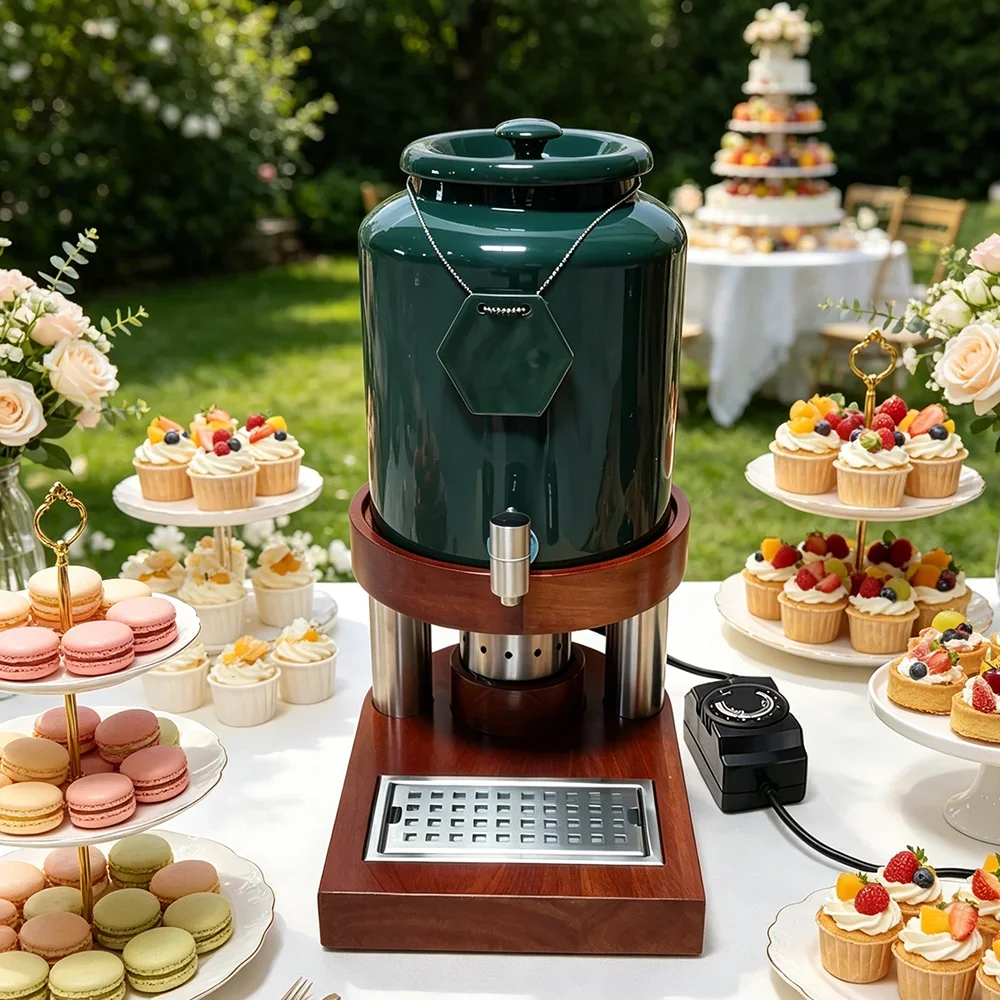 Commercial Electric Ceramic Drink Dispense Constant Temperature Coffee Milk Warmer with Sapele Wood Base for Banquet