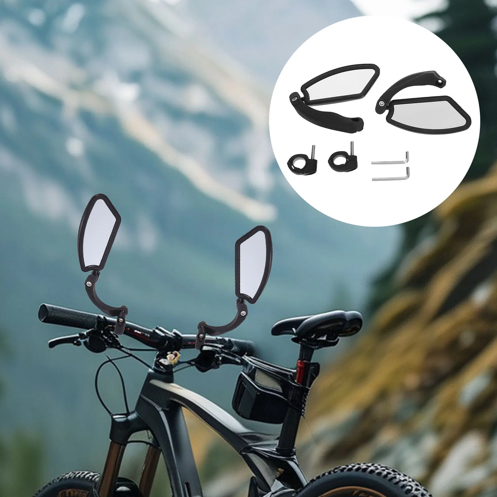 

2Sets Bicycle Rearview Mirror Adjustable for Mountain Road Electric Bike Scooter Handlebar Mount Anti-Glare Lens Wide