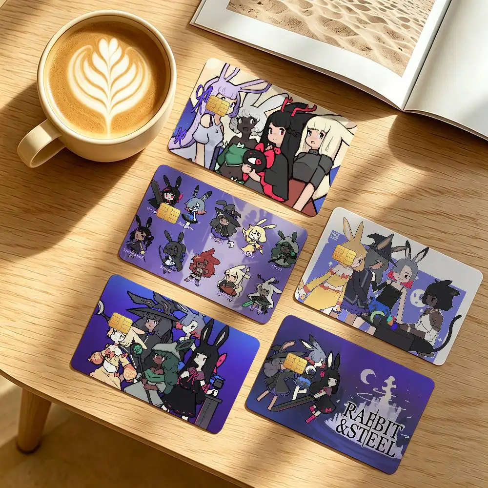 Cartoon Game Rabbit and Steel 4Pcs Waterproof Scratch Resistant Card Skin Stickers Fashion Decorative for Credit Debit Bank