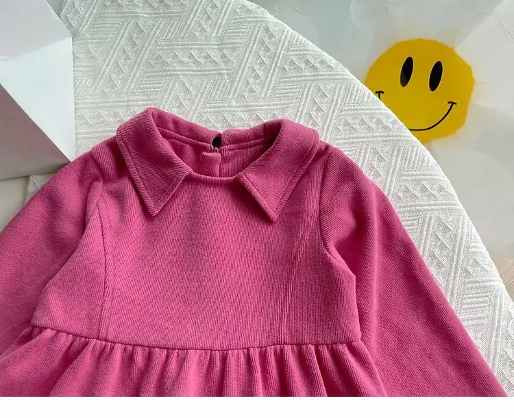 2026 Neue Herbst-Kinderkleidung 2-10 Jahre Mädchen Partykleid Langärmeliges Baumwollkleid Einfarbige Kinder-Prinzessinnenkleider – Detail 5