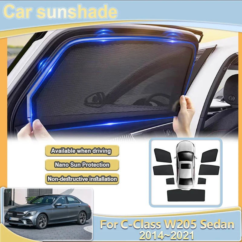 

For Mercedes-Benz C-Class W205 Sedan 2014~2021 Mesh Sun Shade Side Car Visor Magnetic Light Blocking Curtains Privacy Car Parts