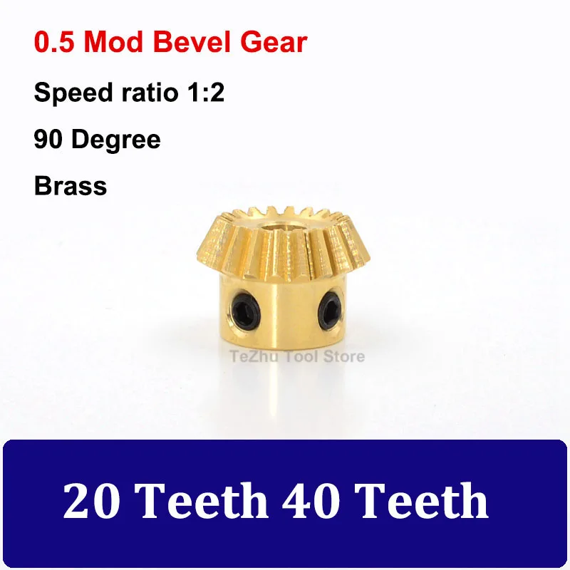 

1Pcs 0.5 Mod 1:2 Brass Bevel Gear 20T 40T 90 Degree Right Angle Transmission Parts Machine Parts Bore 3/4/5/6mm