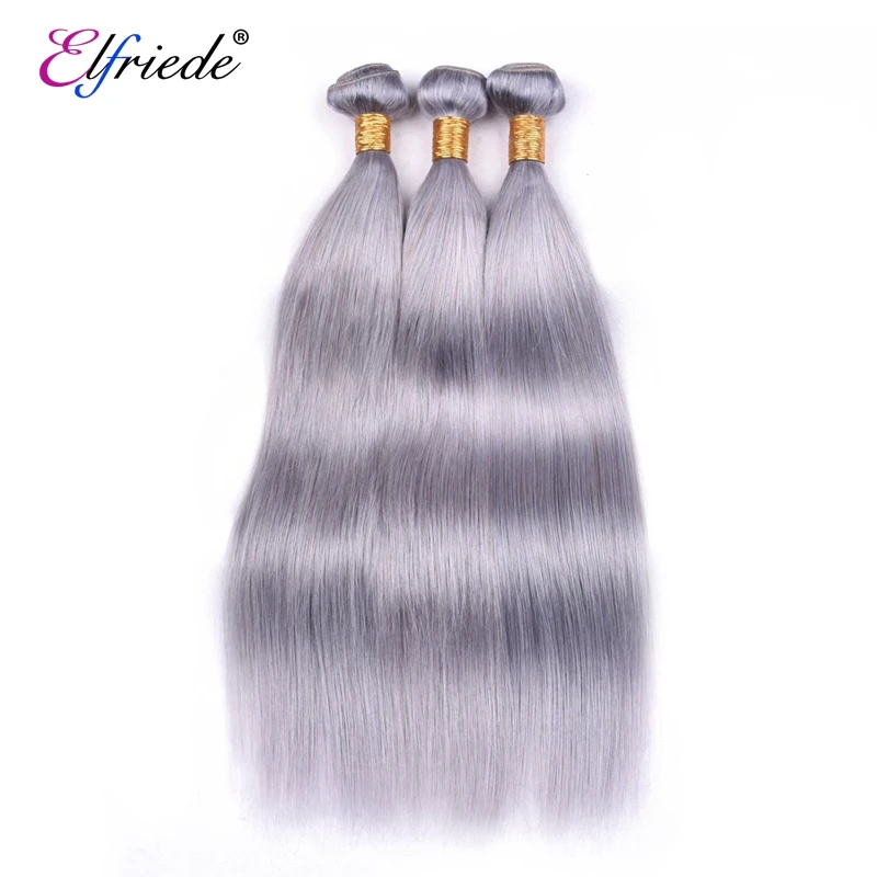 Elfriede-Mèches Brésiliennes 100% Naturelles Lisses Gris Pur, Extensions de Cheveux Humains, Offre en Lot de 3/4