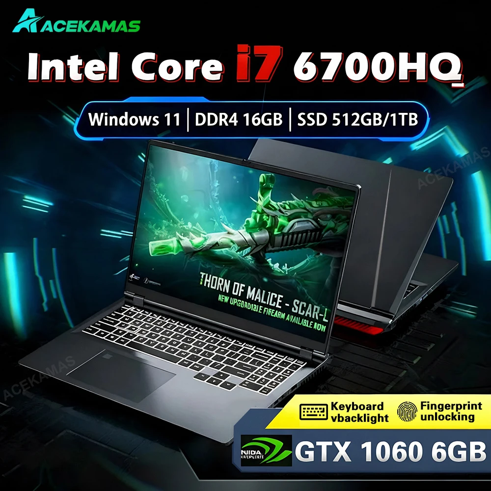 ACEKAMAS 16 "كمبيوتر محمول للألعاب إنتل كور i7-6700HQ GTX 1060 كمبيوتر محمول 16 جيجابايت DDR4 1 تيرا بايت SSD IPS 1920*1200 ويندوز 11 كمبيوتر محمول #1