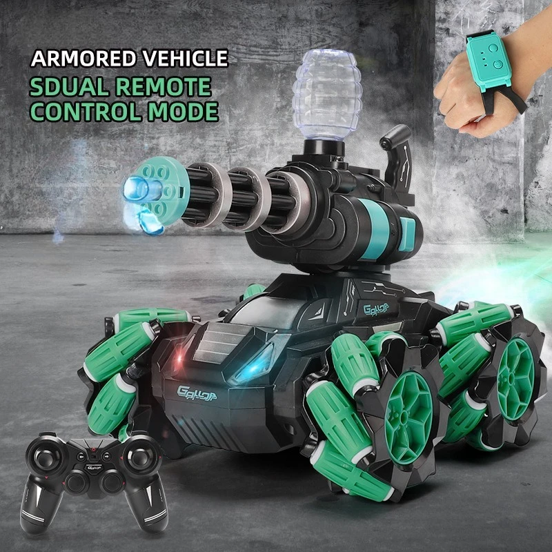

RC car shoot bullet smoking rc tank spray fog off road with led sound turret rotation electronic Military Model toy usb charge