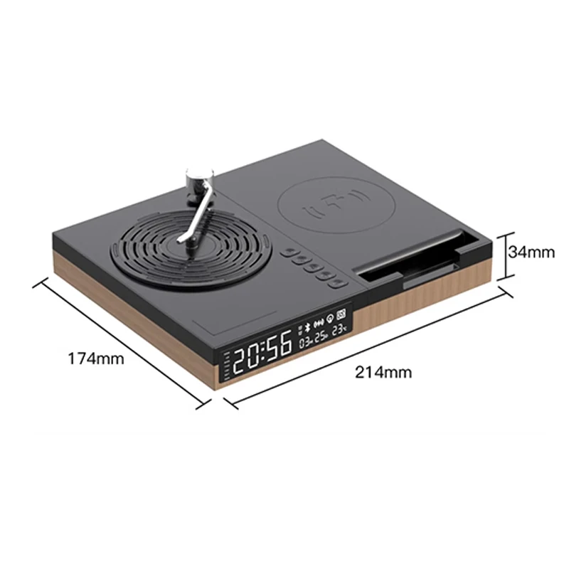 Speaker Nirkabel Retro Bluetooth 5.2 Pemutar Musik Stereo Jam Alarm Desktop Bentuk Piringan Hitam Vintage Mendukung Jam dengan Lampu