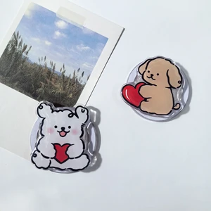 Anak Anjing Kartun Korea untuk Pegangan Ponsel Magnetis Magsafe Dudukan Griptok Tok untuk iPhone 15 Cincin Dudukan Casing Pengisi Daya Nirkabel Dapat Dilipat 6 tempat telepon anjing penjualan terbaik - №