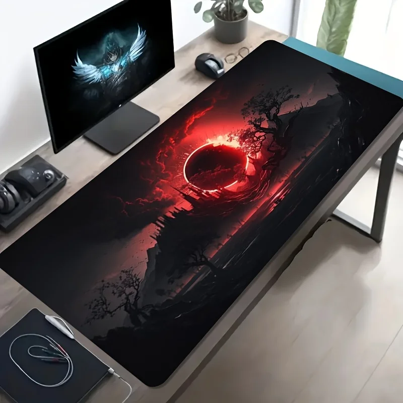 Red Moon Dark Castle Withered Tree Large Gaming Mousepad Non-Slip Washable Rubber Desk Mat Gamer Desktop Decor Gift