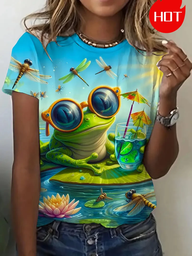 Fun Frog Pattern 3D Printed Women T-shirt Summer Casual Daily Street Short Sleeve T-shirt Cute Animal Graphic Kids Men Top Tees