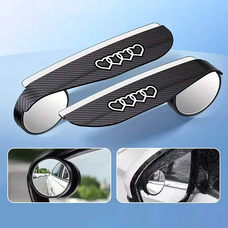 Four White Heart-Shaped Car Rearview Mirror Rain Shields, Small Round Mirrors, Integrated Cartoon Reflective Mirrors, Rearview Mirror Rain Cover, Waterproof