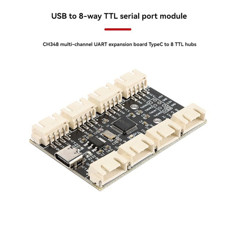USB to 8-Way TTL Serial Port Module CH348 Multi-Channel UART Expansion Board TypeC to 8 TTL Module PCB Board