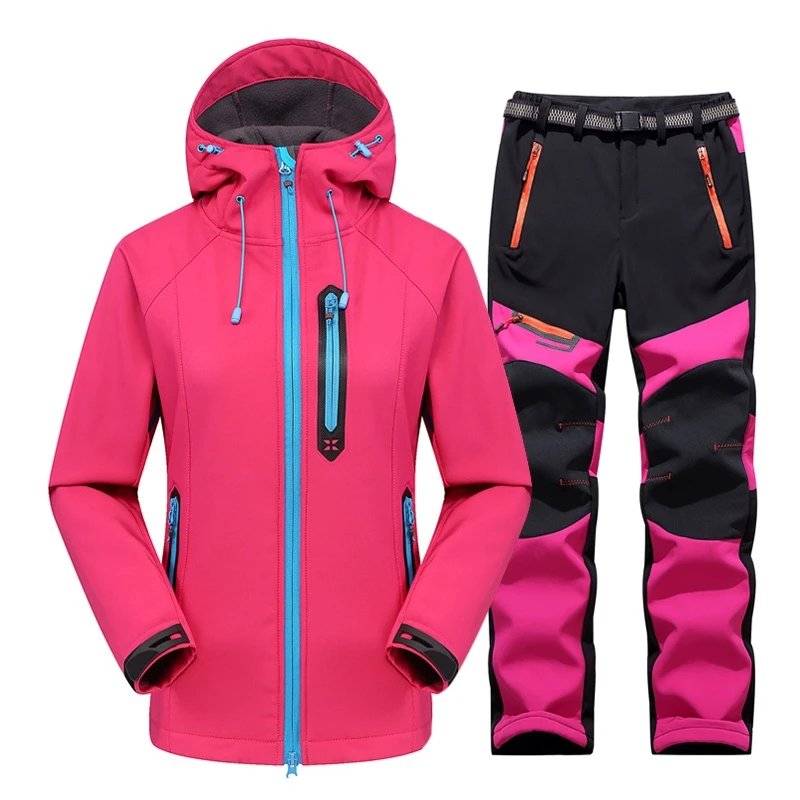 Women Softshell Jacket Pants Suits Outdoor Warm Fleece Waterproof Hiking Suit Trekking Camping Windbreaker Mountain Ski Trousers