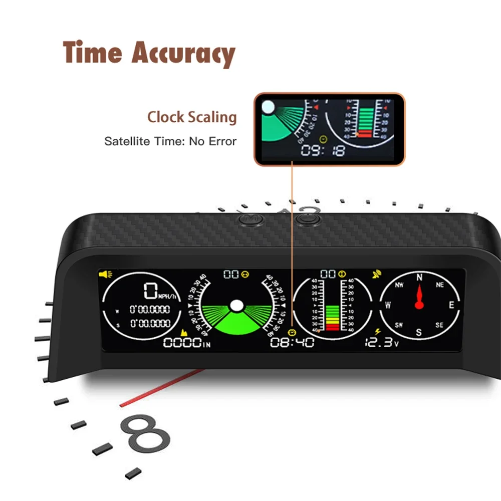 

ELING Newest Inclinometer Offroad Clinometer Roll Angle Slope Meter with HUD GPS Speedometer & Time Volt Display Compass