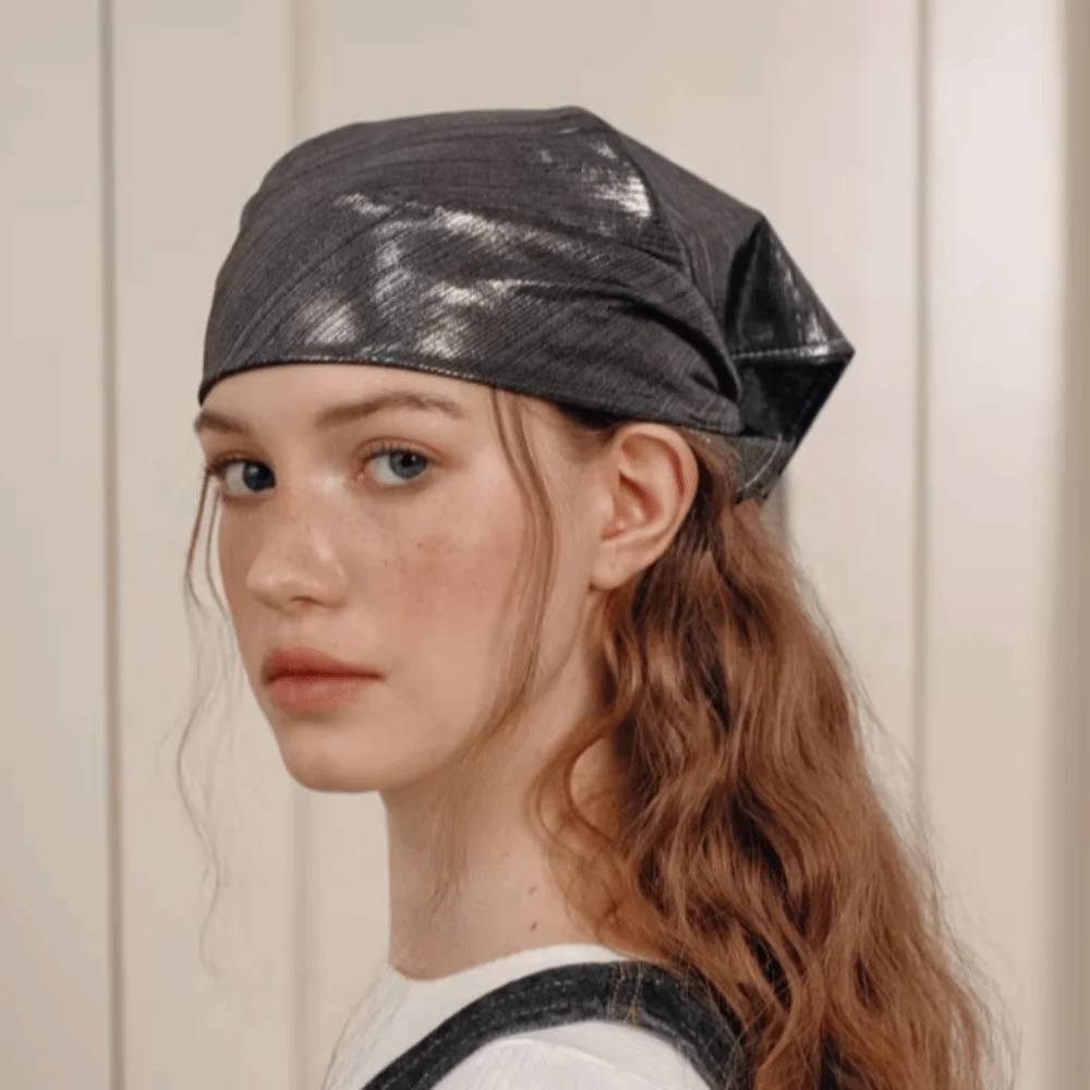 

Polyester Liquid Silvery Headscarf Sparkly Stripe Shiny Metallic Bandana Lightweight Breathable Satin Square Turban Women