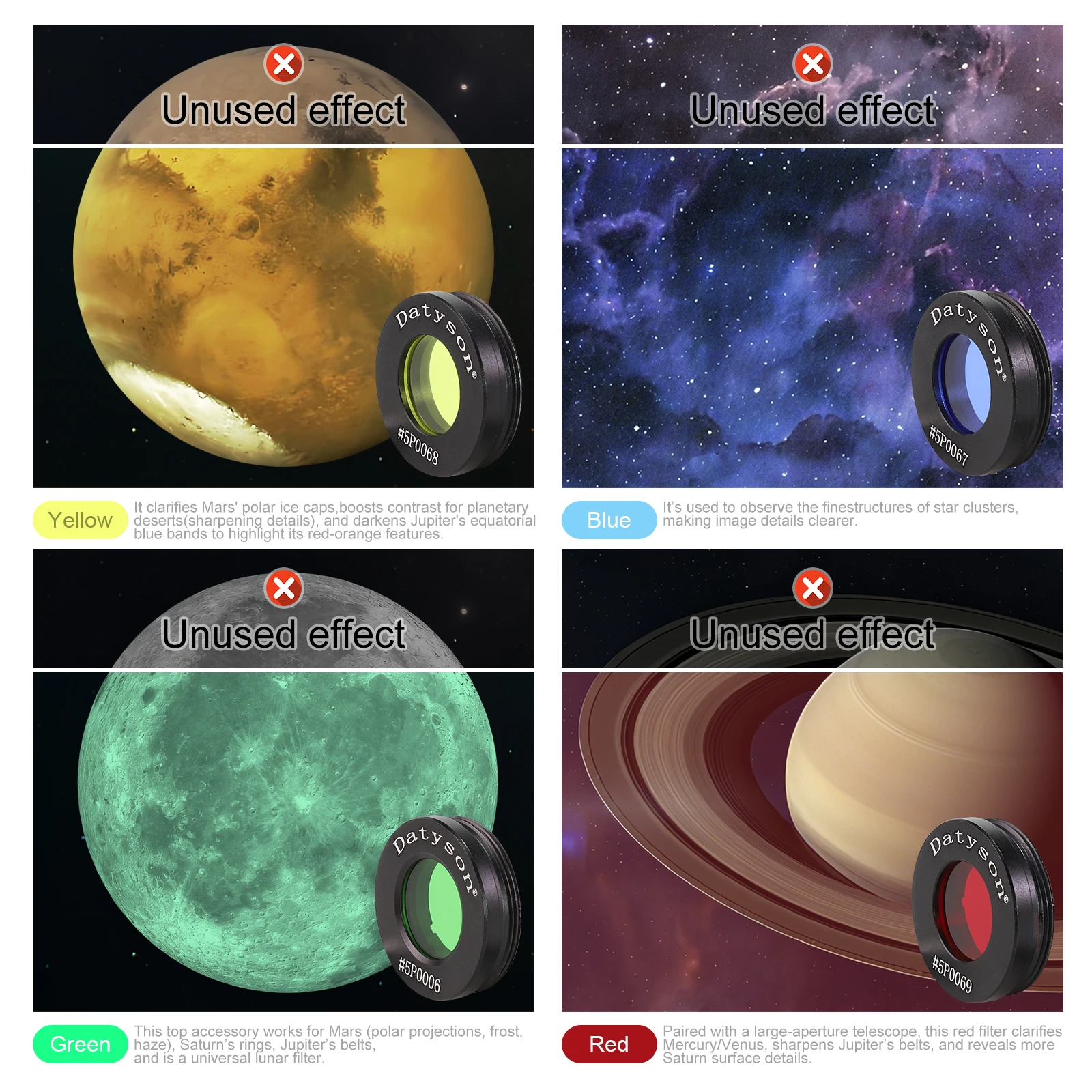 Datyson Astronomical Telescope Accessories 0.965 Inch Moon & Nebula Filter for Improved Clarity and Resolution of Planetary