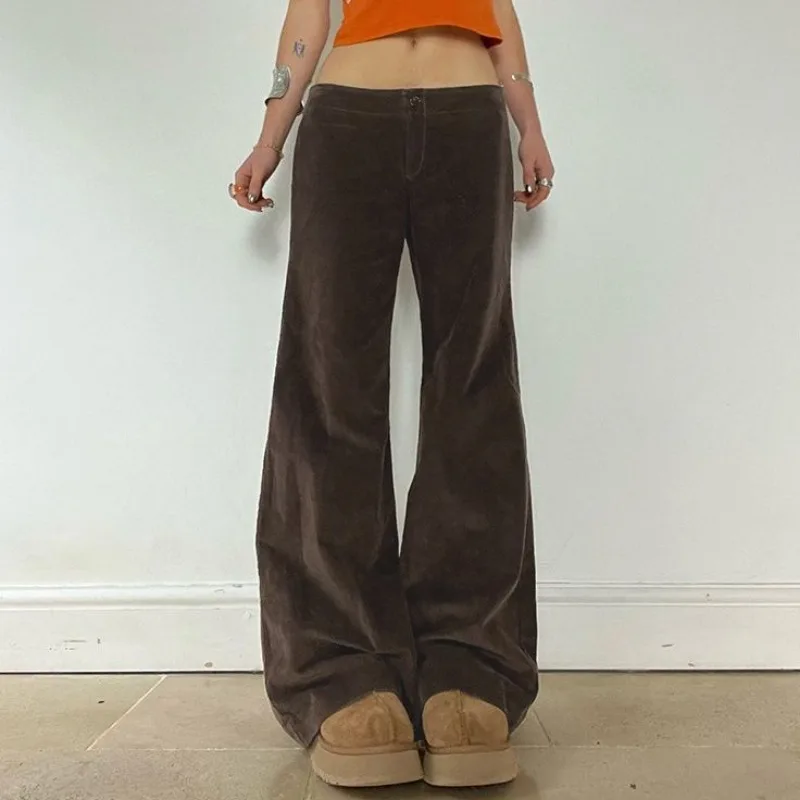 American Retro Basic Corduroy Boot-cut Pants Loose Low-waist Hot Girl Versatile Solid Color Pocket Trousers