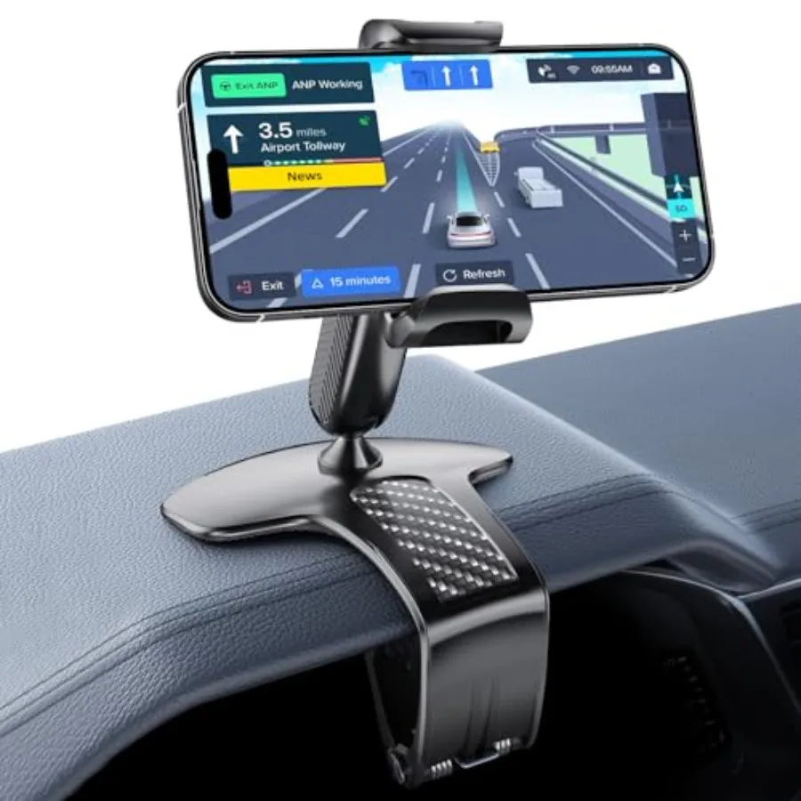 

Dashboard phone holder for universal 360 rotation, ABS plastic, black, secure clip-on design with non-slip grip for 4-7 smartph
