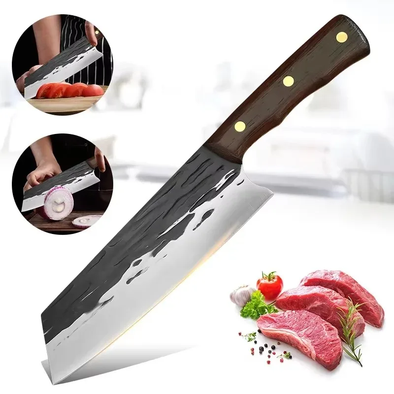 Geschmiedetes Hackmesser, Fleisch, Kochmesser, voller Tang, handgefertigt, für die Küche, Metzgermesser, Edelstahl, Holzgriff, zum Schneiden von Kochmesser