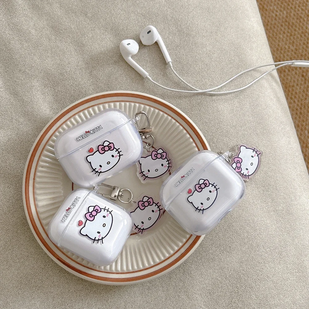에어팟 4 2 3 1 프로 2 3용 귀여운 산리오 헬로키티 무선 블루투스 이어폰 보호 투명 케이스 펜던트 포함