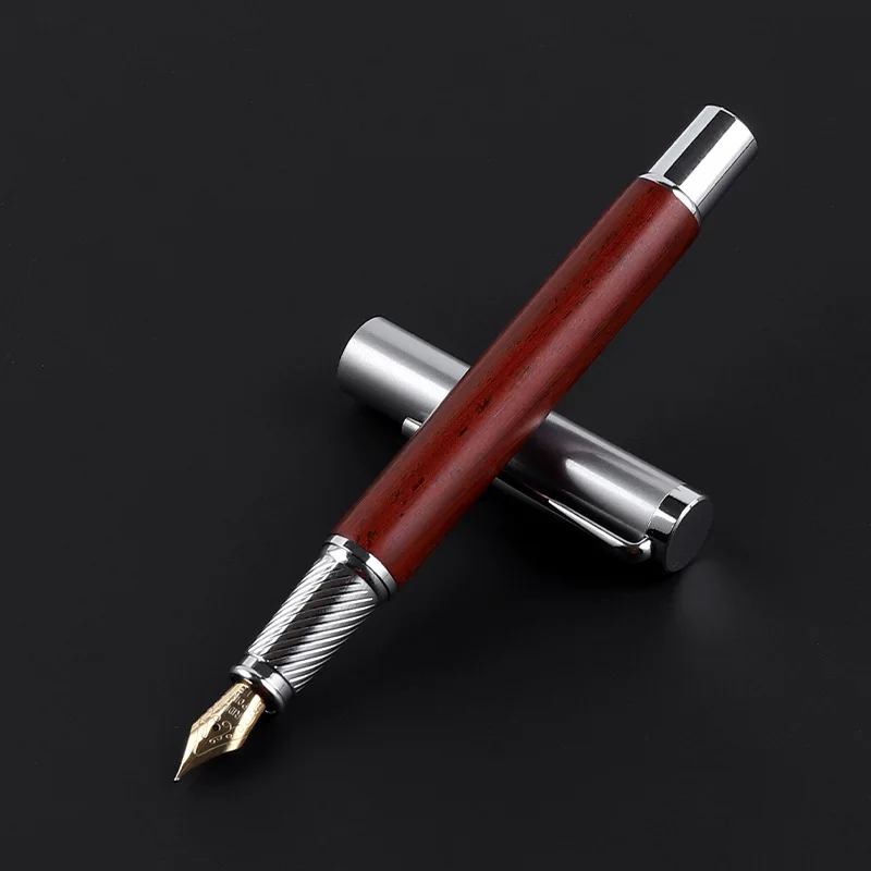 New Mahogany Grain Fountain Pen Solid Wood Art Student Set Exquisite Lettering Pen Office Supplies Pens for Writing