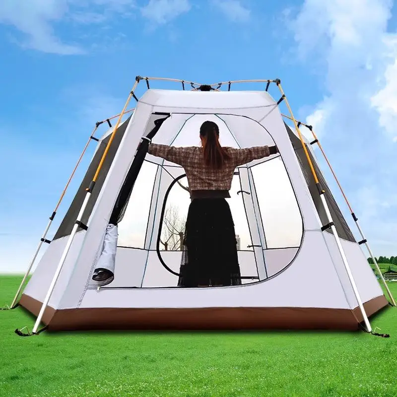 High top outdoor automatic overnight tent aluminum alloy hexagonal 3-4 people 5 sun protection rainstorm wind and dew camping