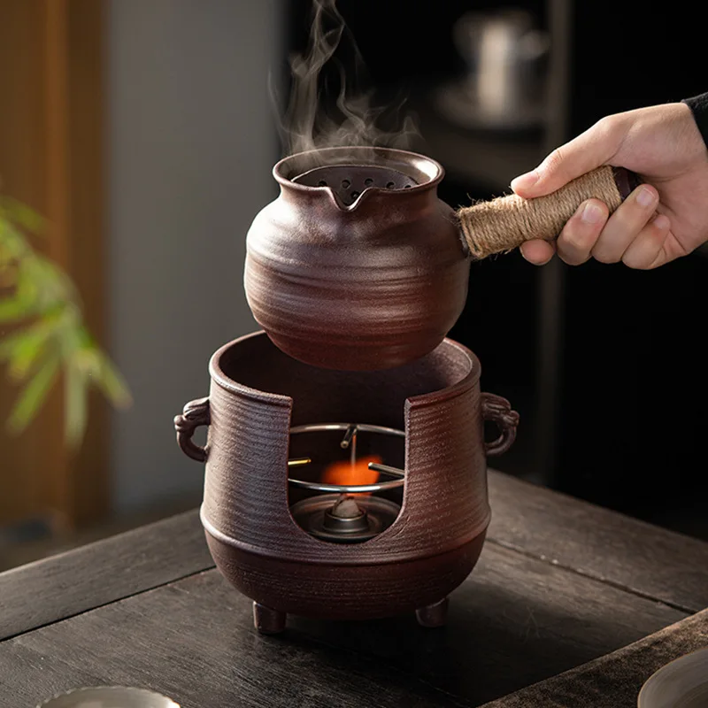 

Retro Coarse Pottery Tripodia Tea Warmer - Household Kettle Stand, Tea Stove for Boiling Water, Carbon Furnace, Tea Lover Gift