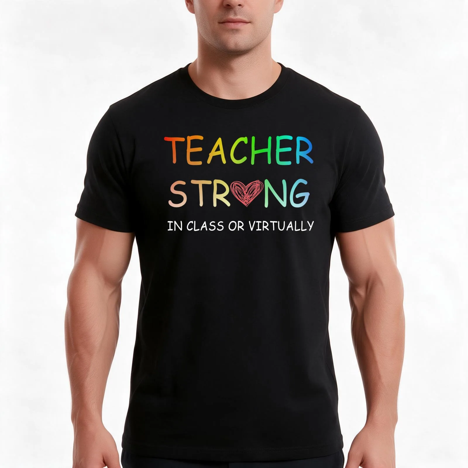 TEACHER STRONG IN CLASS OR VIRTUALLY trendy T-Shirt Summer Casual Cotton Tee Oversized Streetwear Tops Vintage Graphic Print